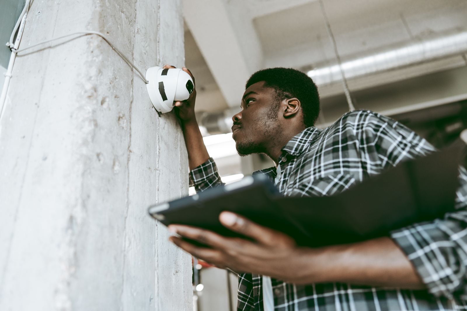 Safetech engineer commissioning a CCTV camera
